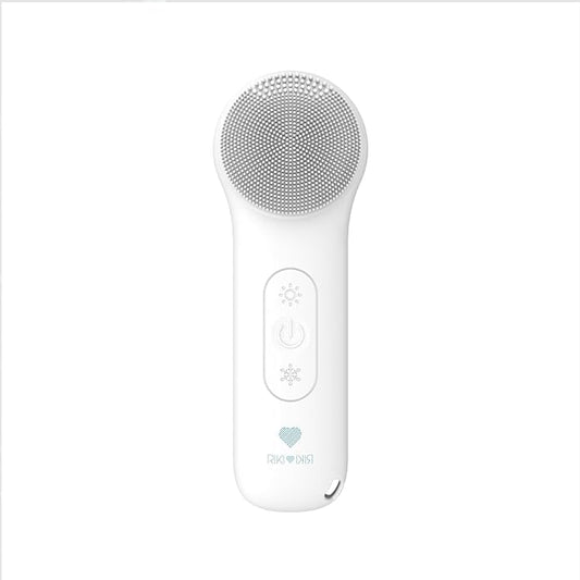 Riki Radiant Electric Silicone Face Scrubber - 2-in-1 Facial Rotating Vibrating Exfoliating Brush - Waterproof & Portable, Rechargeable, for Cleaning, Exfoliation, Massage, for Men & Women (White)