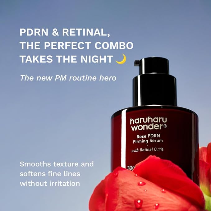 haruharu wonder Rose PDRN Firming Serum with Retinal 0.1%, Boost Collagen, Bulgarian Rose, Minimize Fine lines & Wrinkles, For Sensitive Skin, Fragrance Free, Korean Skincare, Vegan, 1.01 fl.oz