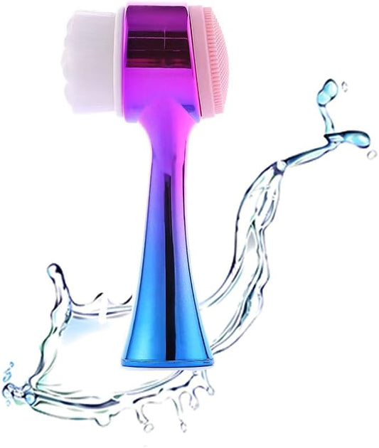 Facial Cleansing Brush 2 in 1Double-Sided Facial Cleaning Brush with Soft Bristles for Deep Pore Exfoliation, Wash Makeup, Massaging (Blue)