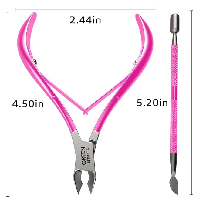 Professional Cuticle Trimmer with Cuticle Pusher Nail Cuticle Remover Nipper Silver Stainless Steel Sharp Blades Manicure Tools with Double Spring Nail Care Pedicure Nail Tools Home Spa (Pink)