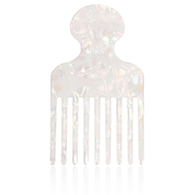 Wide Tooth Hair Pick Comb for Curls, 12cm/4.72in Detangling Lifting Comb Long Tooth Afro Pick Hair Styling Tool for Women Men Barber Supplies (Colorful White)