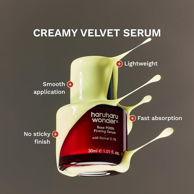 haruharu wonder Rose PDRN Firming Serum with Retinal 0.1%, Boost Collagen, Bulgarian Rose, Minimize Fine lines & Wrinkles, For Sensitive Skin, Fragrance Free, Korean Skincare, Vegan, 1.01 fl.oz