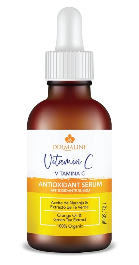 Dermaline Vitamin C Serum for Face with Hyaluronic Acid and Jojoba Oil, Hydrating, Brightening, and Deep Moisturizing Age Control to Diminish Fine Lines and Wrinkles