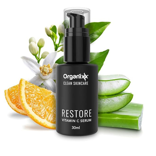 Organixx Restore Vitamin C Serum, Daily Face Serum With Hyaluronic Acid, Organic Vitamin E, Witch Hazel, Glycerin, & Aloe Vera, Brightening Formula, Gentle on Sensitive Skin, Vegan Skin Care, 1 FL Oz