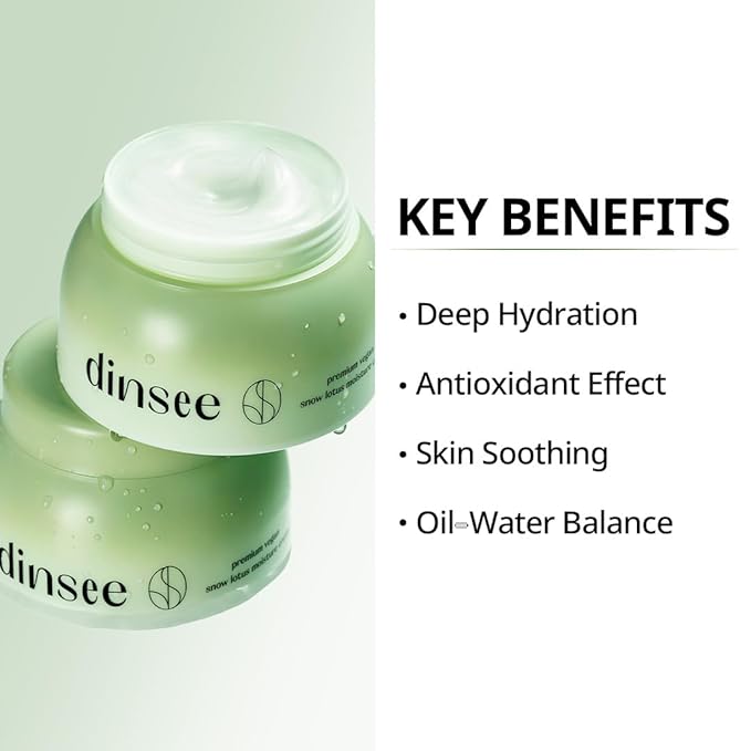 DINSEE Premium Vegan Snow Lotus Moisturizer - Lightweight Plumping Facial Cream with Hyaluronic Acid, Strengthen Skin's Moisture Barrier, Vegan Skincare, Anti-Aging Cream, 50ml / 1.69 fl oz