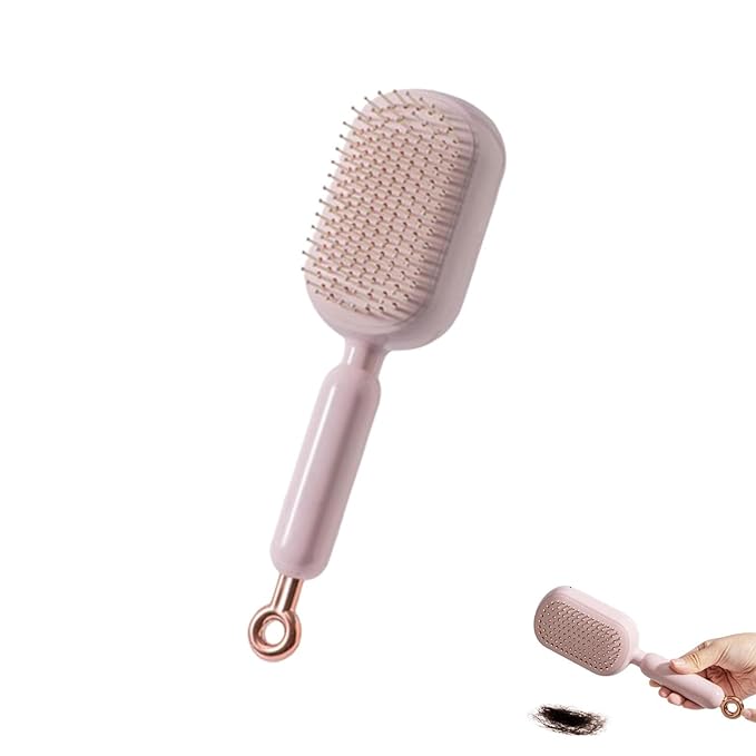 Self Cleaning Hair Brush, Retractable Hair Brush, Retractable Cushion Massage Comb, Easy Clean, One-pull Clean Anti Static Brushs, Hairs Styling Tools for All Hairs Types (Pink)
