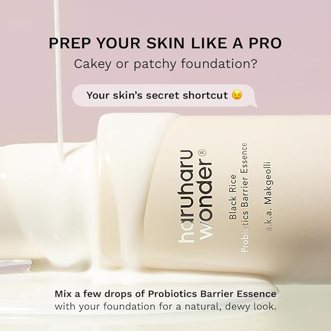 haruharu Wonder Black Rice Probiotics Barrier Essence, Skin Flooding & Layering, Strengthens Skin Barrier, Moisturizes, Glowy Radiant Skin, Ceramide & Panthenol, 4.05 fl.oz