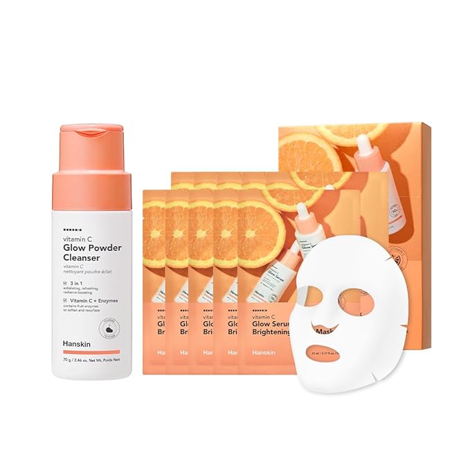 Hanskin Vitamin C Glow Duo – Powder Facial Cleanser & Sheet Mask Set | Gentle Exfoliation, Hydration & Radiant-Looking Skin | Korean Skincare Routine for Dull, Dry & Sensitive Skin, K-Beauty