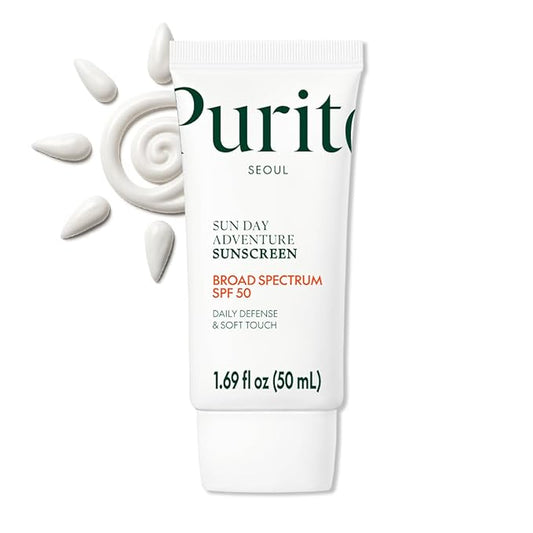 PURITO Sun Day Adventure Korean Sunscreen Smoothest and Lightest Texture Broad Spectrum SPF 50 UVA & UVB Protection No White Cast Oil Free For All Skin Types Vegan Daily Skin Care 50ml, 1.69 fl.oz