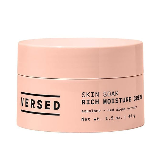 Versed Skin Soak Rich Moisture Face Cream - Daily Facial Moisturizer with Squalane Oil, Hyaluronic Acid, Vitamin E + Red Algae - Smooth, Non-Greasy Night Cream for Aging, Dry Skin - Vegan (1.5 oz)