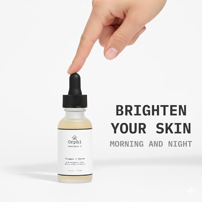 Orphi Radiance C Vitamin C Face Serum – Fragrance-Free Facial Serum with Hyaluronic Acid, Ferulic Acid & Vitamin E | Brightening & Anti-Aging Skincare for Women & Sensitive Skin | Made in USA