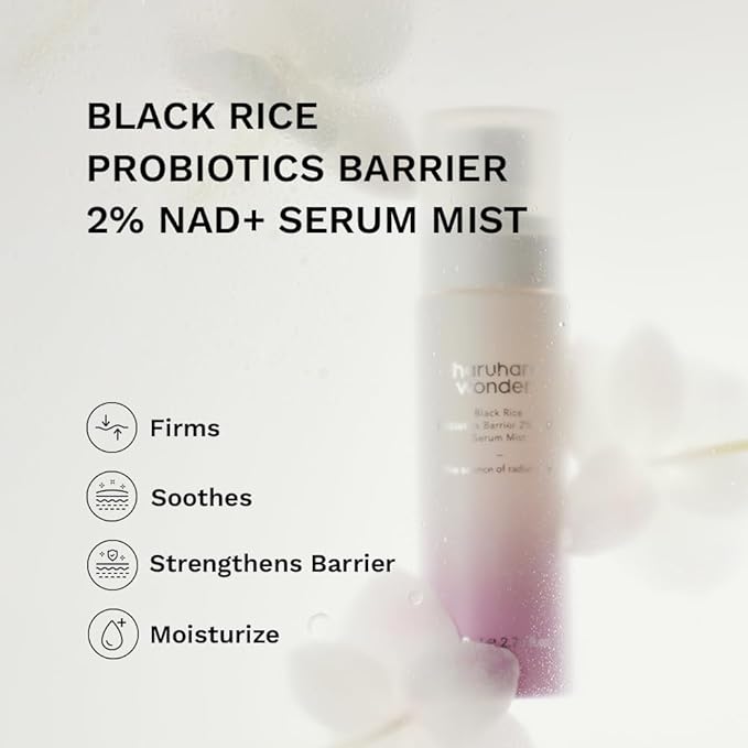 haruharu Wonder Black Rice Probiotics 2% NAD+ Serum Mist, Ultra-Fine Mist, Hydrating & Plumping, Barrier Support, Sensitive Skin, Ceramide, Korean Skincare, Vegan, 2.70 fl.oz
