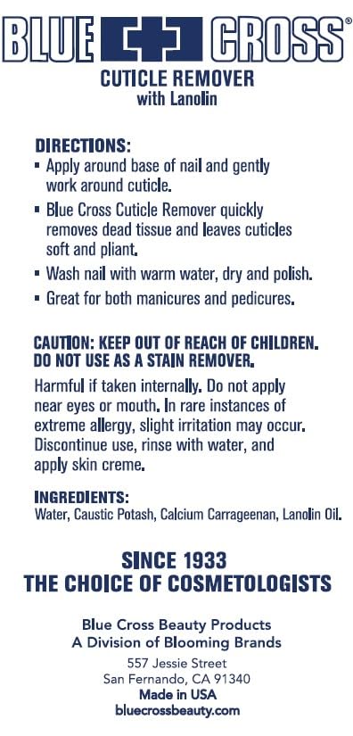 Cuticle Remover & Softener Liquid for Nails – Blue Cross Professional Nail Care with Lanolin, Hydrating Treatment for Dry Cuticles & Hangnails, Made in USA, 6oz