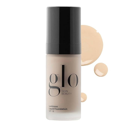 Glo Skin Beauty Luminous Liquid Mineral Foundation Makeup with SPF 18 (Linen) - Improves Uneven Skin Tone, Smooths & Corrects Imperfections, Sheer to Medium Coverage, Dewy Finish