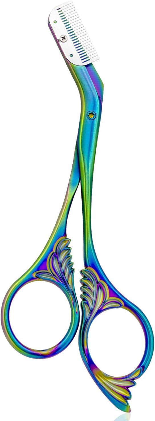 Eyebrow Trimmer Scissor With Comb, Eyebrow Trimmers, Professional Precision Eyebrow Trimmer, Eyebrow Trimmer Scissors with Combs, A Must-have Makeup Tool (Color Titanium)