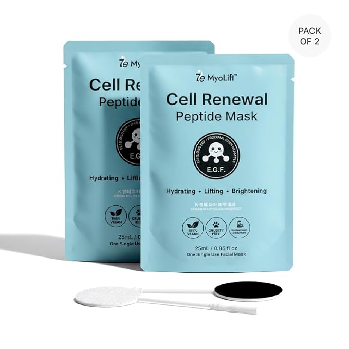 MYOLIFT Cell Renewal Peptide Mask(EGF)– 100%Vegan, Bio-Cellulose FaceMask for CellRenewal, Skin Firming, Hydrating & Brightening-with Niacinamide, Hyaluronic Acid& EGF|Korean Skincare Sheet Mask–Pack5