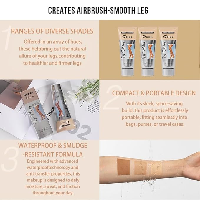 O’CHEAL Waterproof Leg Makeup Cream, No Transfer Tattoo Cover Up&Scar Concealer, Long Lasting Body Foundation for Flawless Skin, Leg Varicose Vein Cover Up, Suitable All Skin Tones (Nature)