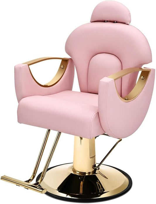 Artist hand Pink Barber Salon Chair Reclining, Heavy Duty Hairdressing Styling Chair with Oversized Hydraulic Pump 360 Degree Swivel, Modern Beauty Spa Equipment, Max Load 400 LBS