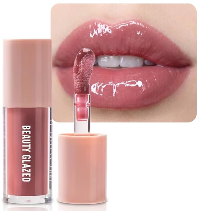 Beauty Glazed Rose Nude Tint Glass Shine Lip Oil Gloss – High Pigment Hydrating Lip Serum Jelly Lip, Non-Sticky Mirror Glazed Finish, Smooths Lip Lines, Plumping Juicy Shine