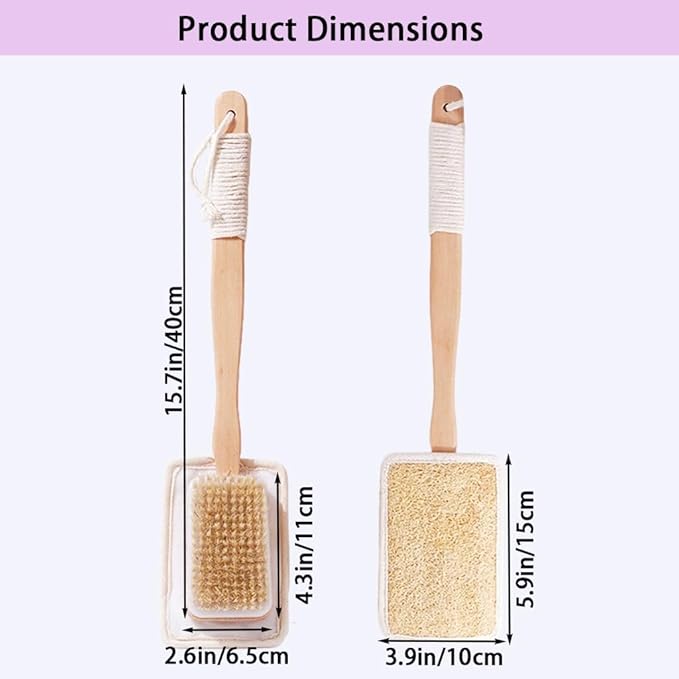 Shower Body Brush with Bristles and Loofah,Back Scrubber for Shower for Bath or Dry Brush,Back exfoliating Body Scrubber Shower Scrub Brush Long Handle for Women and Men