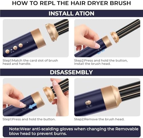 7 in ONE Hair Dryer Brush, Powerful Blow Dryer Brush with Air Curler for Hair, Brush Blow Dryer with Diffuser, Ionic Hot Air Brush Fast Dry, Volumize, Curls, Straight, Hair Styling Tools 100-120V