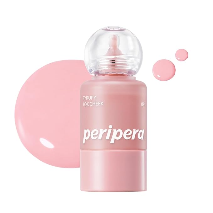 PERIPERA SYRUPY TOK CHEEK, Liquid Blush, Dewy Finish and Hydrates All day, Soft Velvet Texture Face Cheek Tint (09 PALE PEACH, One Size)