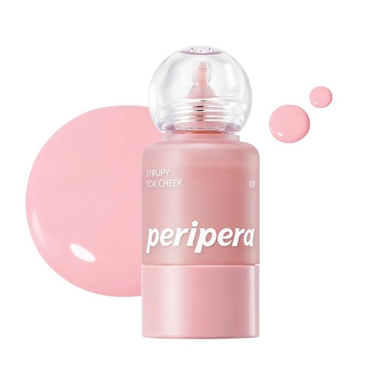 PERIPERA SYRUPY TOK CHEEK, Liquid Blush, Dewy Finish and Hydrates All day, Soft Velvet Texture Face Cheek Tint (09 PALE PEACH, One Size)