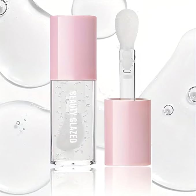 Beauty Glazed Big Brush Head Jelly Lip Oil, Ultra-Hydrating & Nourishing, Smooth Glossy Finish Lip Glow Oil, Shiny and Vegan Tinted Lip Gloss, Non-Sticky Formula (101# Clear Gloss)
