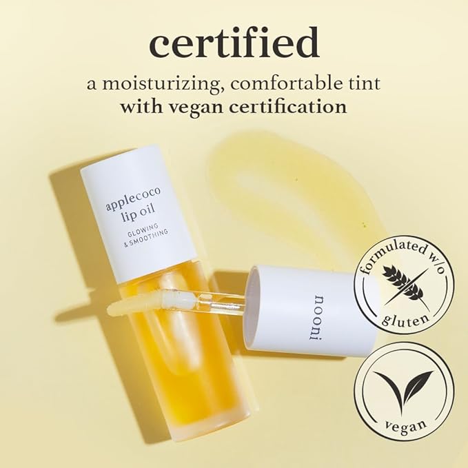 NOONI Korean Lip Oil - Applecoco | Lip Stain, Gift, Long-Lasting, Moisturizing, Plumping, Revitalizing for Dry Lips, Waterproof, No Peel Off, Korean Lip Tint, Clear Lips, Mother's Day, 0.12 Fl Oz