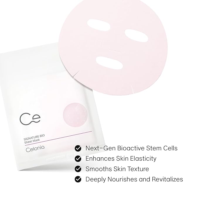 CELONIA Signature Bio Facial Sheet Mask, Stem Cell Deep Hydrating Face Mask, Anti Aging Treatment For Healthy Glowing Skin, Minimize Pores, Reduce Fine Line, Boost elasticity, Correct Redness 5 Count