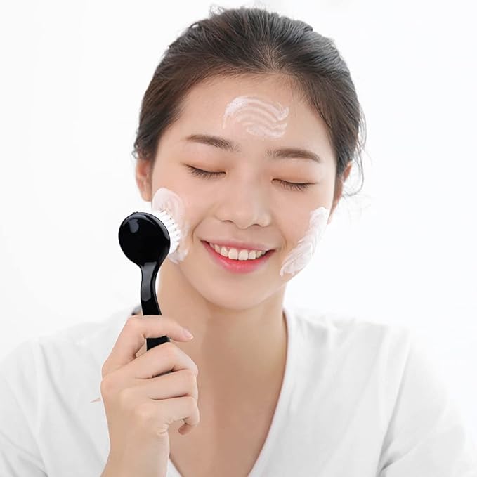 Facial Cleansing Brush, 4 Colors Facial Exfoliating Brush Face Wash Scrub Exfoliator Brush for Makeup Skincare Removal, 4 Pcs (Black Blue Green Pink)