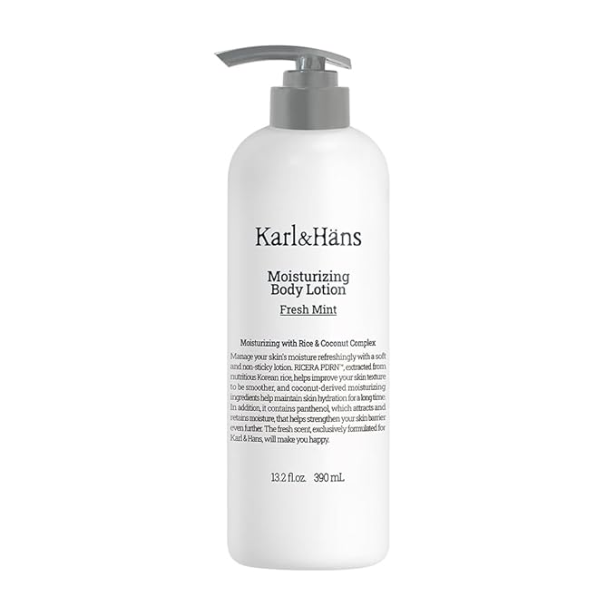 Karl&Hans Moisturizing Body Lotion – Cooling Hydration with Coconut-Derived Extracts, RICERA PDRN & Ceramide Complex, Lightweight, Refreshing Care (Fresh Mint)