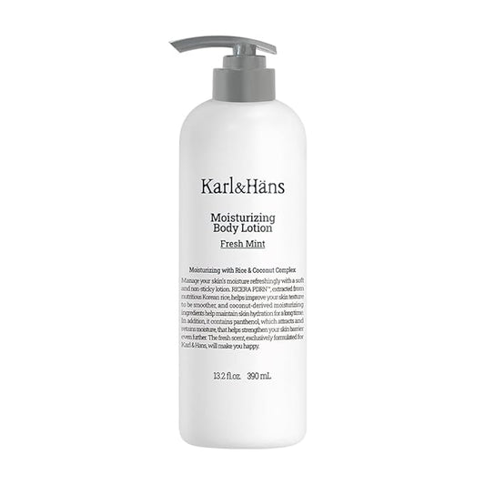 Karl&Hans Moisturizing Body Lotion – Cooling Hydration with Coconut-Derived Extracts, RICERA PDRN & Ceramide Complex, Lightweight, Refreshing Care (Fresh Mint)