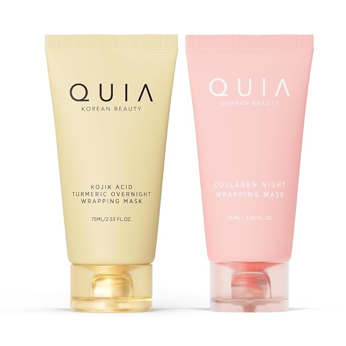 QUIA Collagen + Turmeric Overnight Wrapping Mask Duo – Firming and Hydrating Peel-Off Set for Elasticity, and Glow – Korean Skincare 2 x 75ml