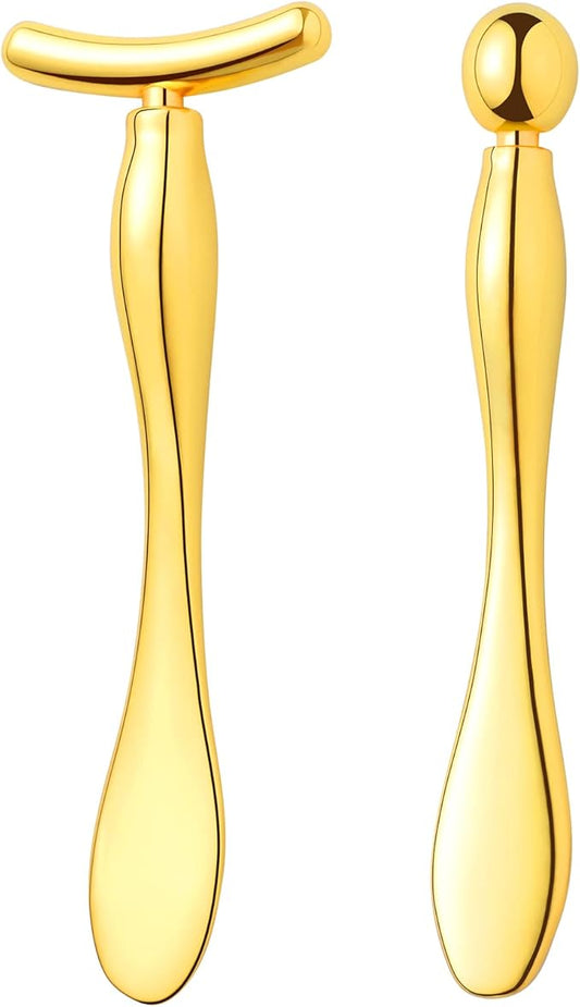 2 Pcs Metal Eye Cream Applicator Face Roller Massager Tool,Eye Massage Wand Stick Girls Women Facial Massager for Reducing Puffiness Wrinkle