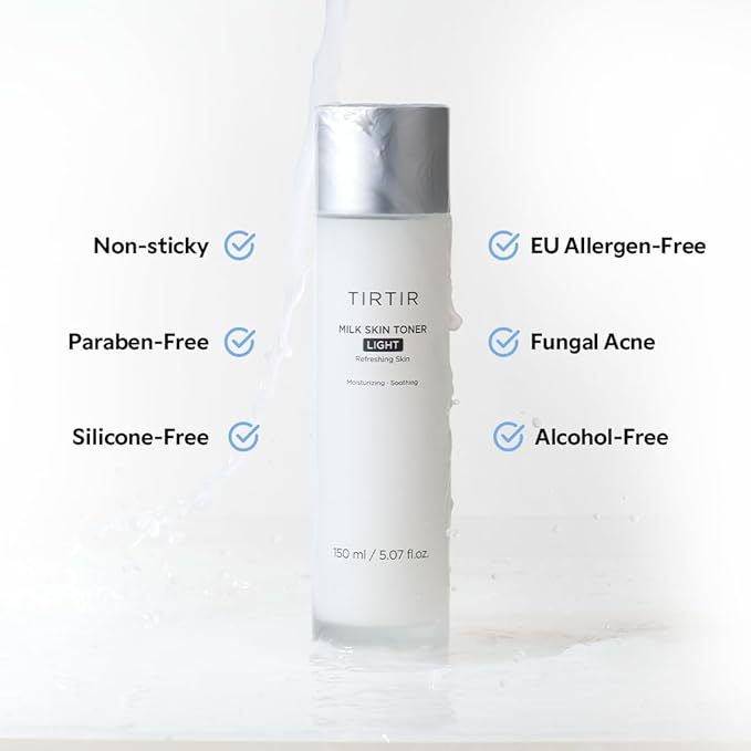 TIRTIR Milk Skin Rice Toner Light | Instant Hydration with 4% Niacinamide, Pantenol, Lightweight, Pore-Tightening, Vegan, Acne-Prone, Oily Skin, Fungal Acne Safe, Korean Skin Care, 0.67 Fl Oz