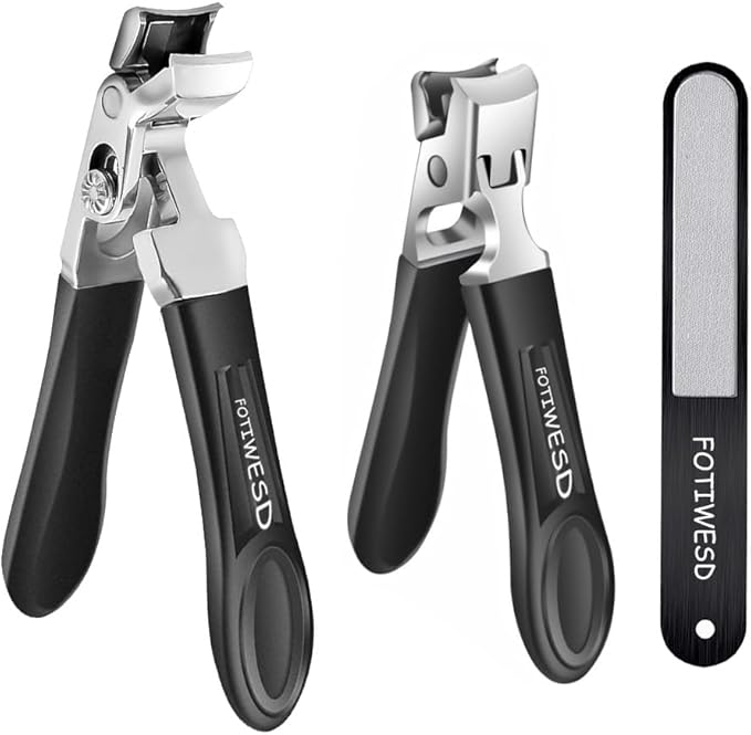 Nail Clippers for Seniors, Wide Jaw Fingernail Clippers and Angled Head Toenail Clippers for Thick Nail, Professional German Nail Clippers for Men, Women & Pregnant (Black 2)