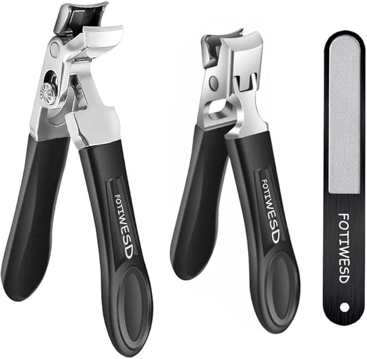 Nail Clippers for Seniors, Wide Jaw Fingernail Clippers and Angled Head Toenail Clippers for Thick Nail, Professional German Nail Clippers for Men, Women & Pregnant (Black 2)