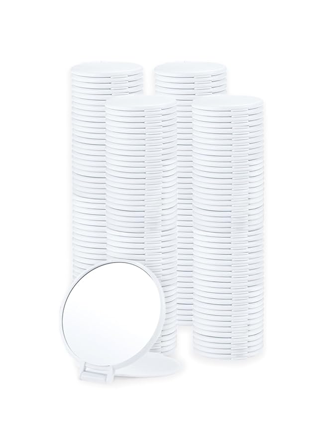 Qislee Compact Mirror Bulk, Round Makeup Mirror for Purse, Set of 200 (White)