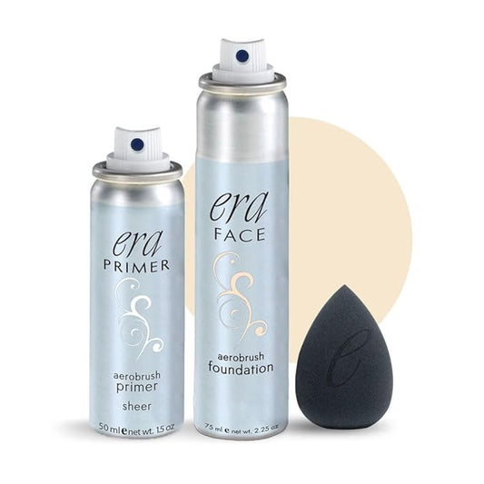 ERA Beauty Essentials Airbrush Makeup Collection (Era Face spray on Foundation - R2 Ivory + Era Primer + Sponge)