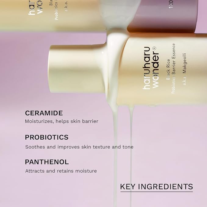 haruharu Wonder Black Rice Probiotics Barrier Essence, Skin Flooding & Layering, Strengthens Skin Barrier, Moisturizes, Glowy Radiant Skin, Ceramide & Panthenol, 4.05 fl.oz