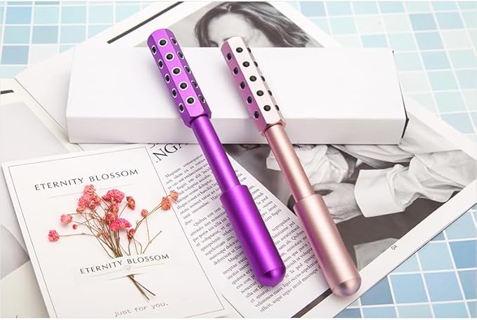 Beauty Massage Roller, Facial Massage Tool, 30 Germanium Stone Uplifting Face ，Uplifting Face Massager Roller (Purple)