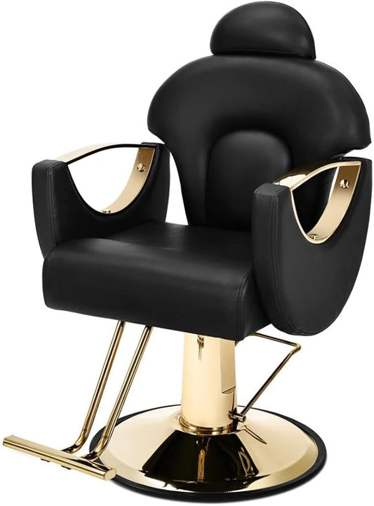 Artist hand Reclining Salon Chair Heavy Duty Barber Chair, Oversized Hydraulic Pump Hair Salon Chair 360 Degree Swivel for Hair Stylist, Beauty Spa Equipment Max Load 400 LBS, Black and Gold
