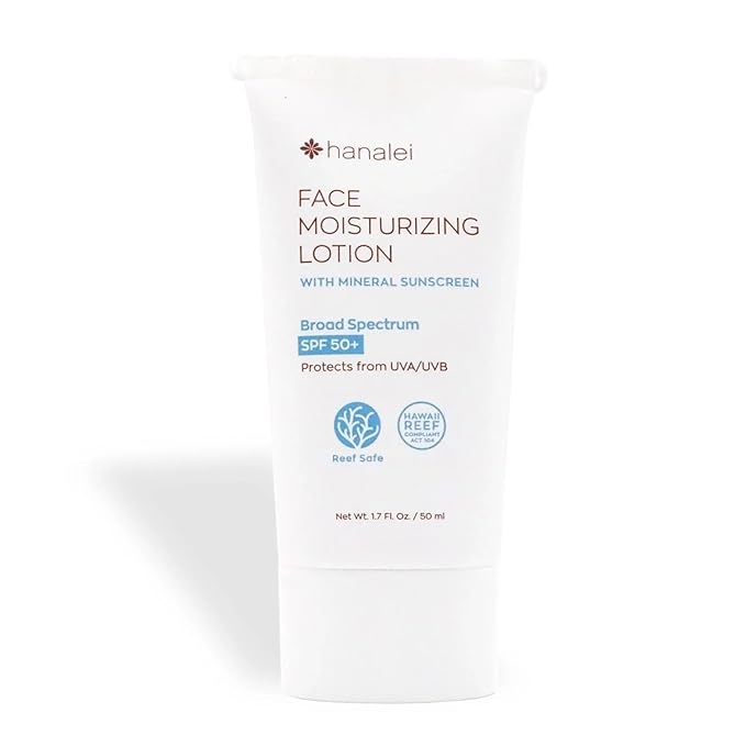 Hanalei Mineral Sunscreen Face Moisturizer SPF 50 – Dermatologist Tested, Zinc Oxide, Vegan, Reef-Safe, Invisible Protection, No White Cast, 3-in-1 Hydrating Primer, Gentle for Sensitive Skin 1.7 oz