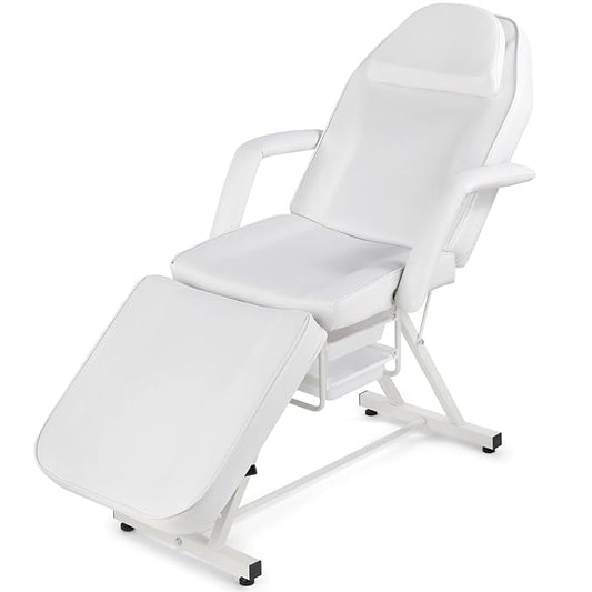 Artist hand Tattoo Chair for Client with Trays Facial Lash Bed for Eyelash Extensions Massage Bed Massage Table Salon Chair (White)