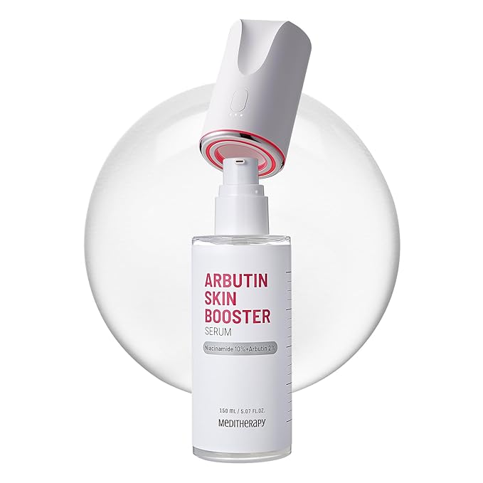 MEDITHERAPY Arbutin Skin Booster Serum + Device 5.07 fl. oz - Korean Face Serum with 10% Niacinamide and 2% Arbutin - At Home Face Massager Tool for Radiant Glow Skin - Boosts Skin Absorption by 770%