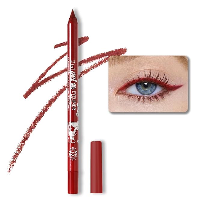 Kaely Red Waterline Pencil Eyeliner, Sharpenable Multi-Use Gel Eyeliner Pencil, Eye Liner Waterproof Smudge proof, Smooth Eye Makeup Liners, delineador de ojos contra el agua, 10