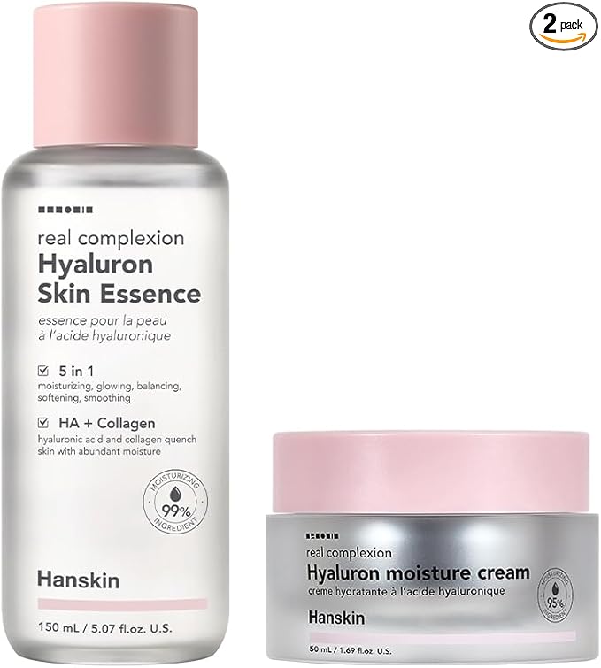 Hanskin Pink Hydration Duo – Hyaluron Skin Essence & Moisture Cream | Deep Moisture & Soothing Care for Dry, Sensitive Skin | Lightweight Glow Set for Radiant, Dewy Glass Skin | K-Beauty