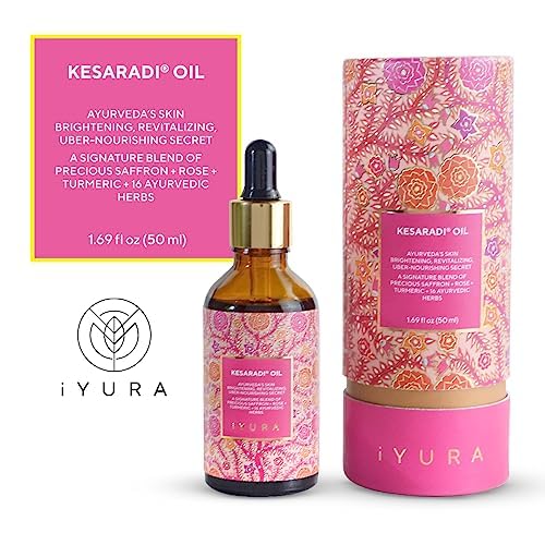 Brightening Saffron Face Oil – iYURA Kesaradi | 100% Natural & Authentic Ayurvedic | Works in 3 Drops Daily for Visibly Brighter, Glowing, Youthful Skin | Non-Greasy & Lightweight | 1.69 fl oz (50 ml)