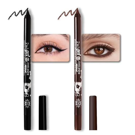 Kaely 2Pcs Black Dark Brown Waterline Pencil Eyeliner, Sharpenable Multi-Use Gel Eyeliner Pencil, Eye Liner Waterproof Smudge proof, Smooth Eye Makeup Liners, delineador de ojos contra el agua, 01+06